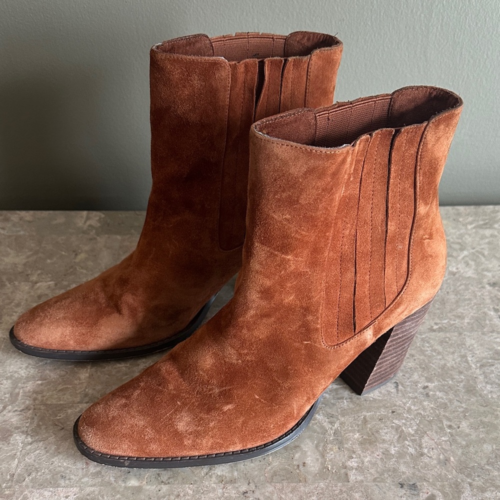 Charles David Tan Suede Heeled Boots